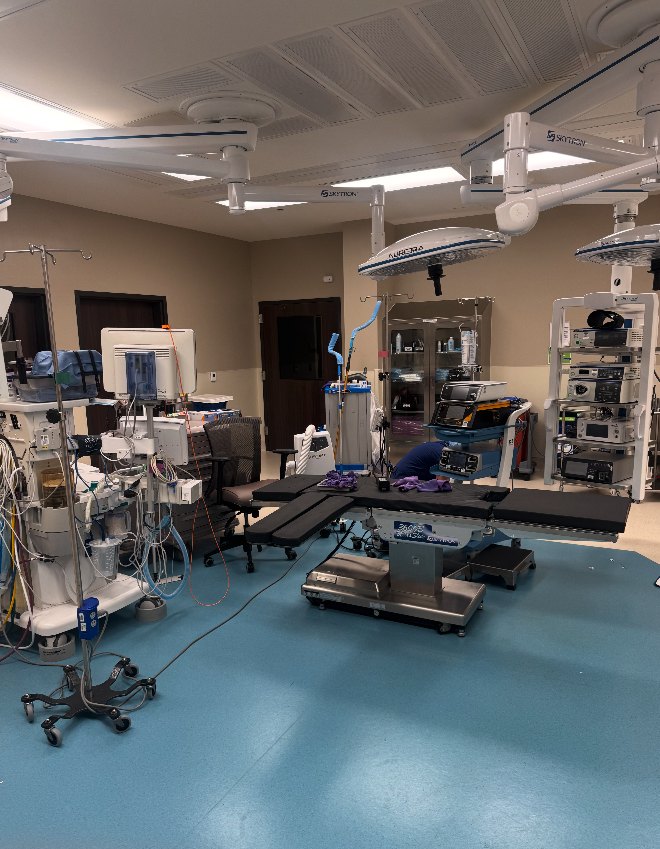 Built-out operating room with surgical equipment